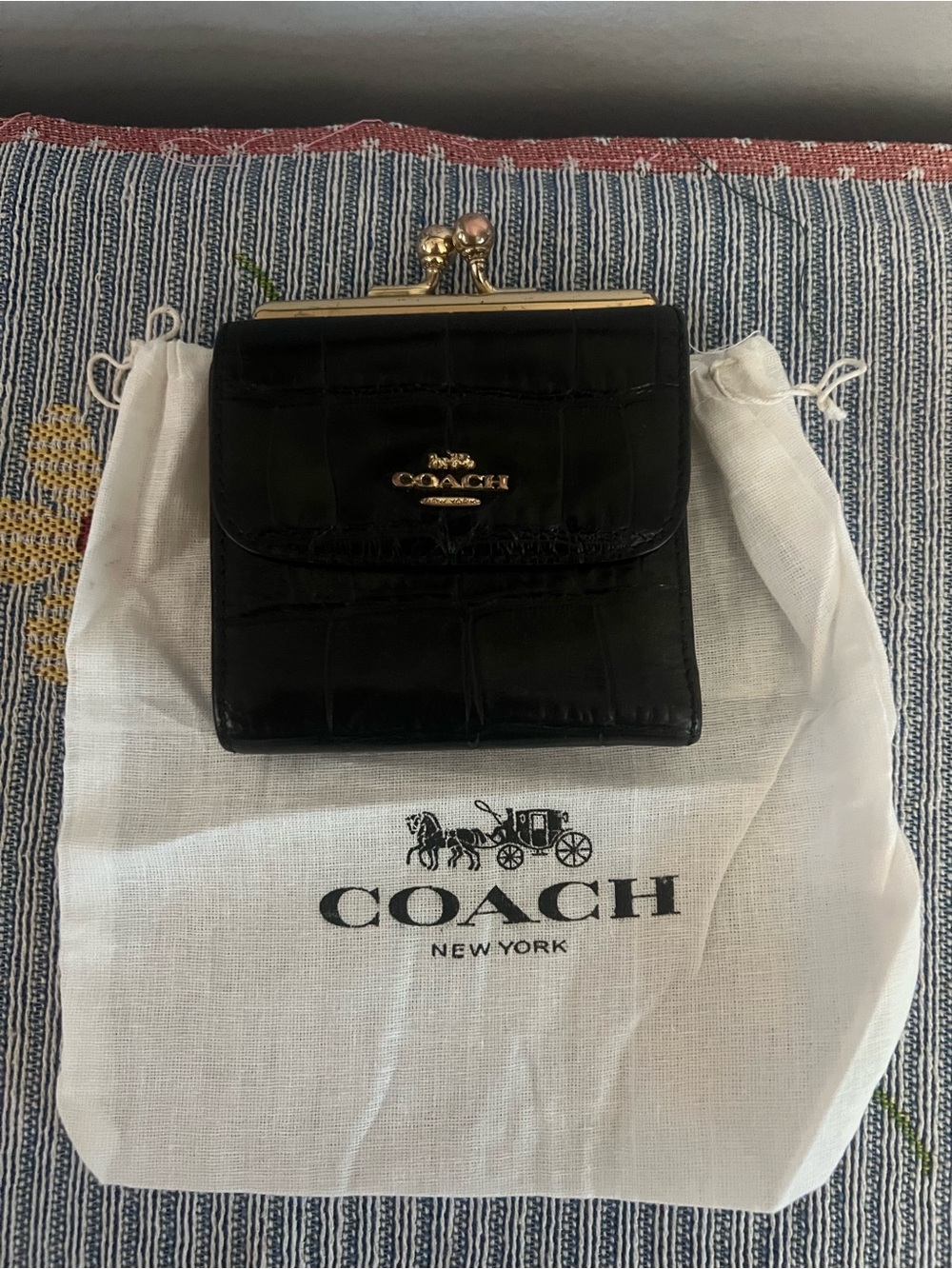 Coach Black Croc-Embossed Leather Wallet with Kiss-Lock - Picture 13 of 13